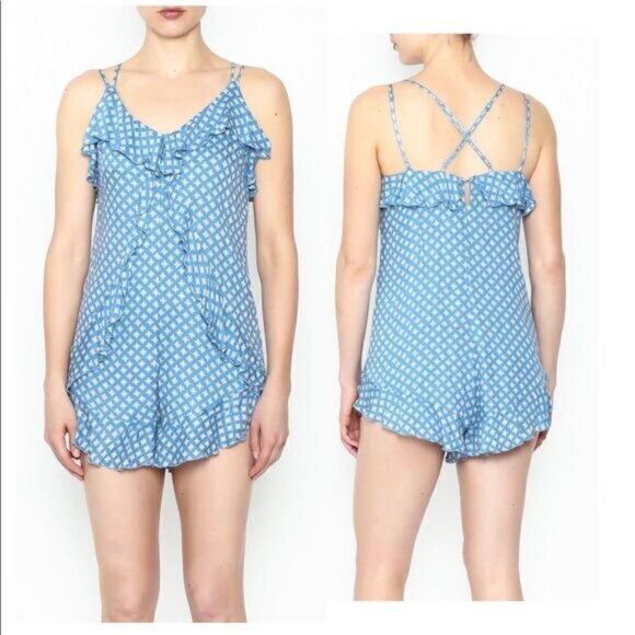 En creme Ruffle Romper Blue Beach Cover-up BNWT - Picture 2 of 3